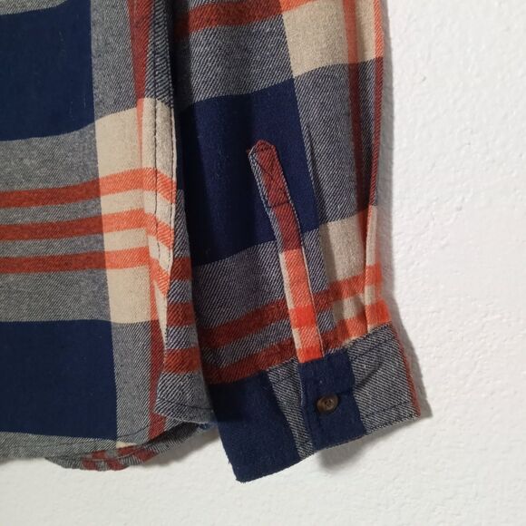 Vintage Field & Stream Flannel Shirt 60s 70s Orange Blue Plaid Button Sleeves SM - Picture 5 of 8
